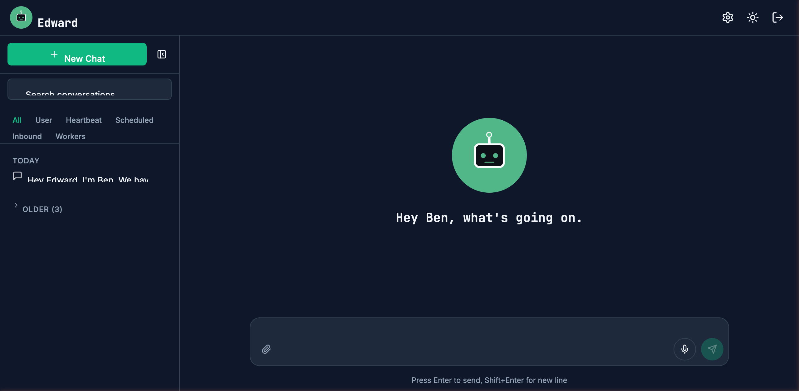 Edward chat welcome screen after successful setup